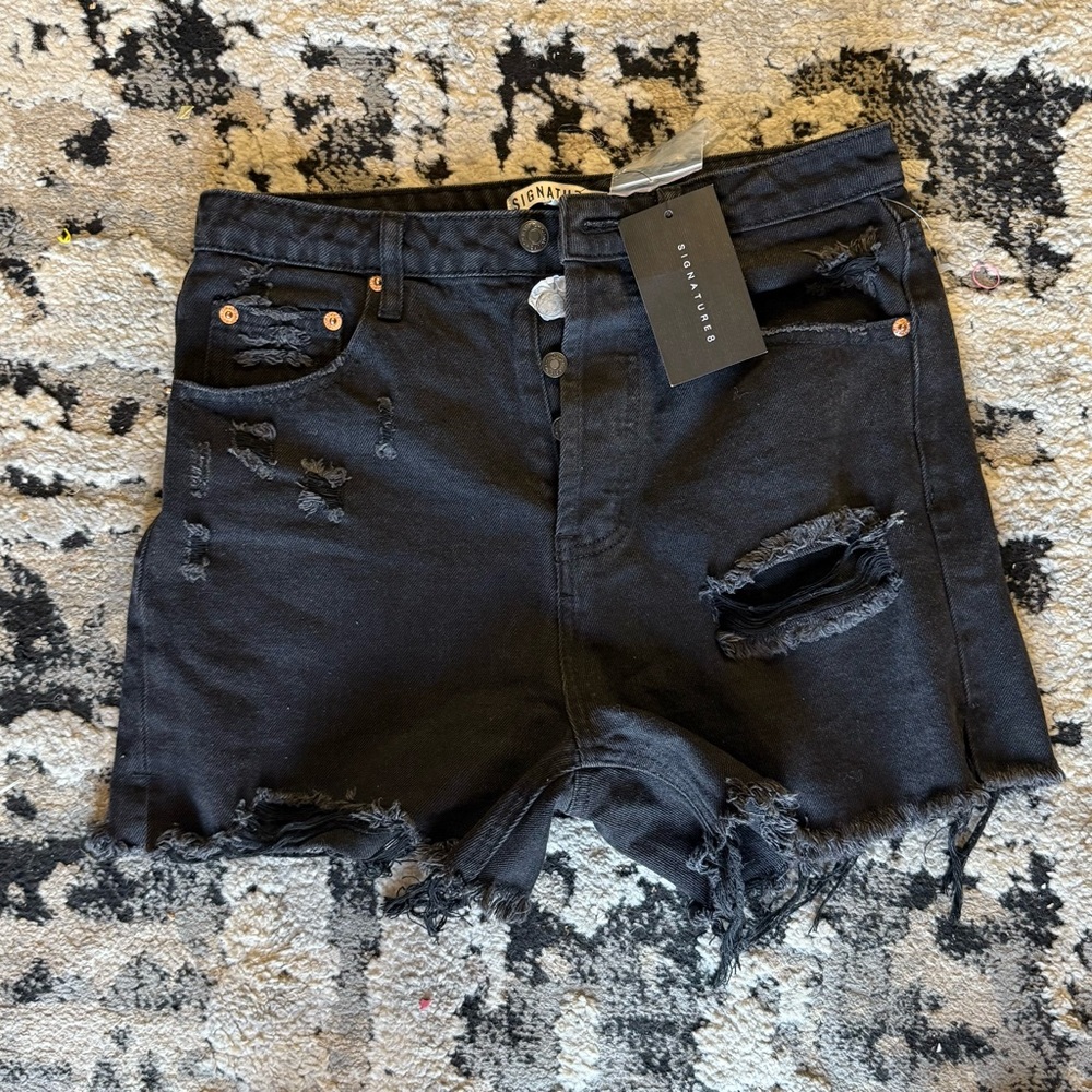 Signature8 Ripped Black Jean Shorts